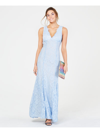 MORGAN & CO Womens Light Blue Lace Open-back Sleeveless V Neck Maxi Prom Mermaid Dress 11