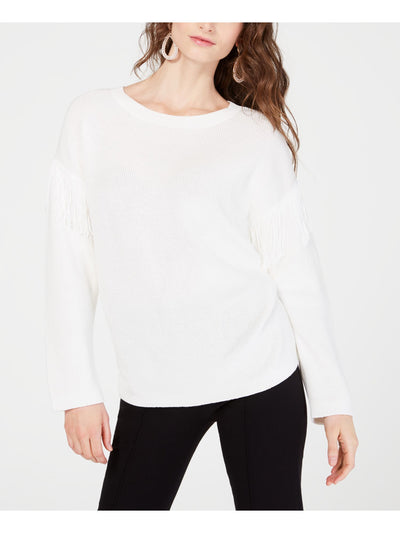 INC Womens Fringed Long Sleeve Crew Neck Sweater