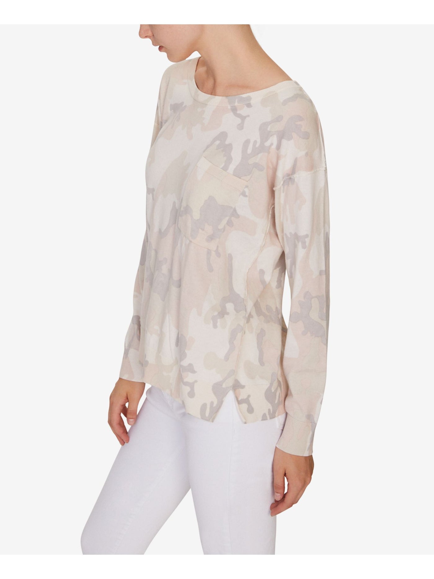 SANCTUARY Womens Beige Camouflage Long Sleeve Crew Neck Sweater XS