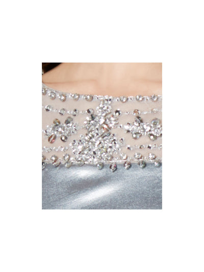 ADRIANNA PAPELL Womens Embellished Sleeveless Illusion Neckline Full-Length Formal Sheath Dress