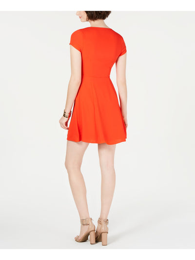 19 COOPER Womens Tie-front Cap Sleeve V Neck Mini Cocktail A-Line Dress