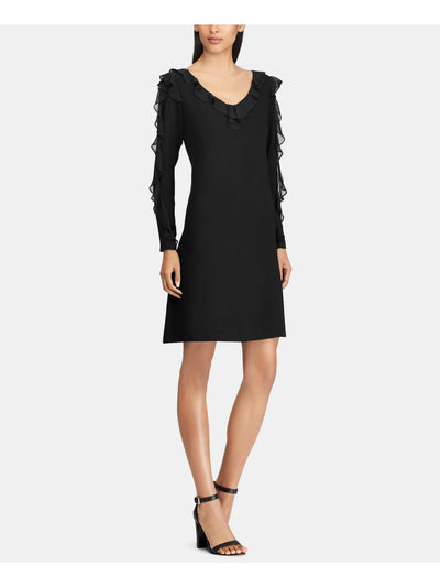 AMERICAN LIVING Womens Black Long Sleeve V Neck Above The Knee Cocktail A-Line Dress 6