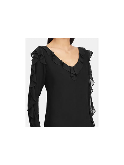 AMERICAN LIVING Womens Black Long Sleeve V Neck Above The Knee Cocktail A-Line Dress 6