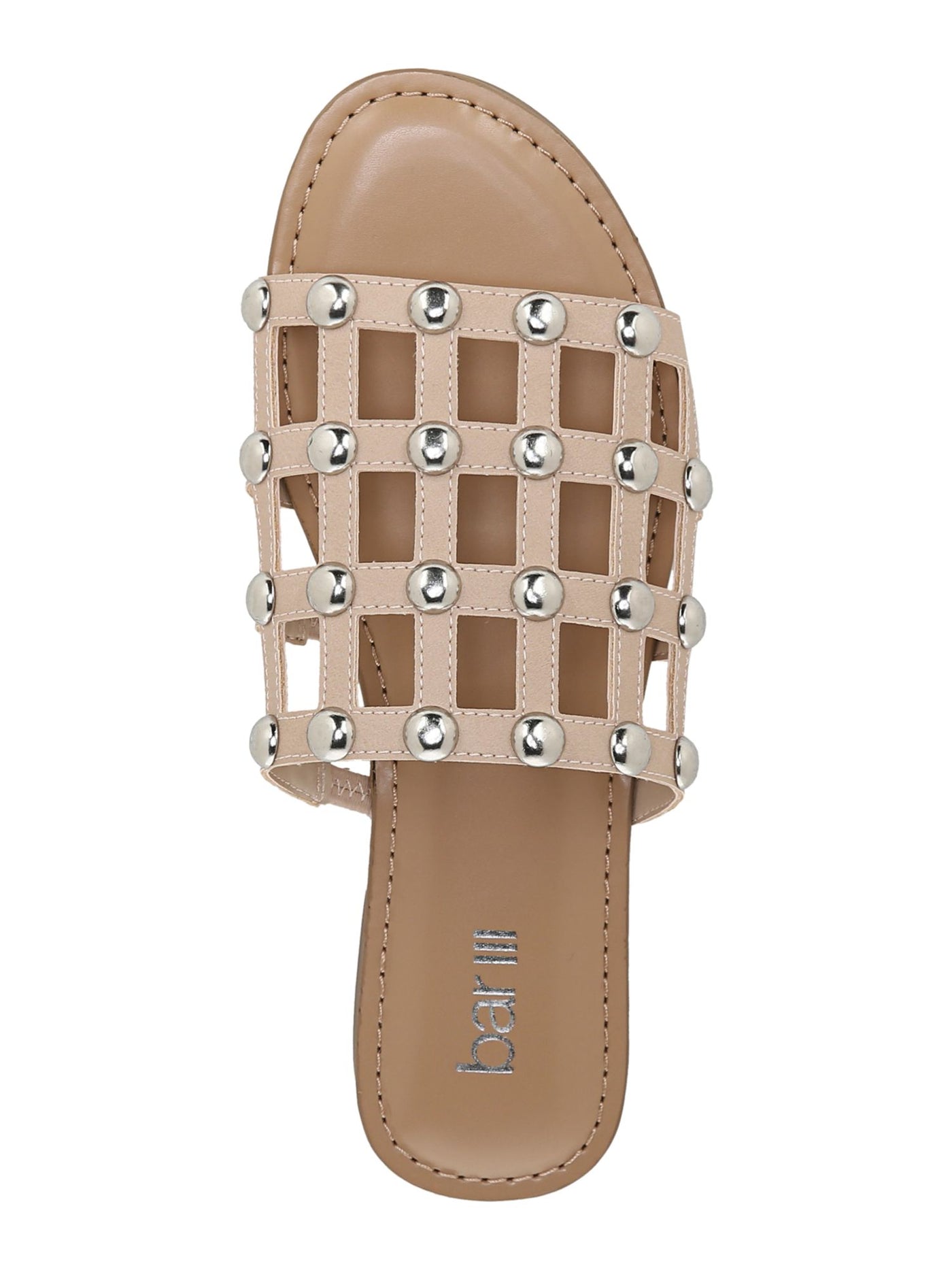 BAR III Womens Beige Caged Metallic Studded Padded Pecanna Round Toe Block Heel Slip On Slide Sandals Shoes 7 M