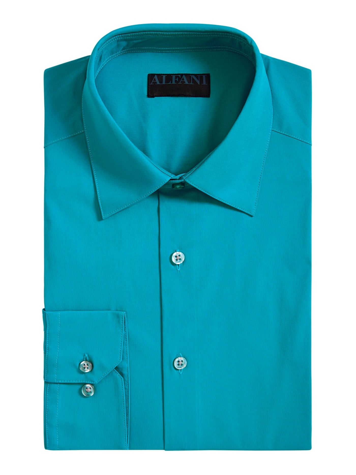 ALFANI Mens Turquoise Collared Slim Fit Wrinkle Resistant Dress Shirt L 16/16.5- 34/35