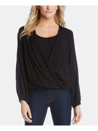 KAREN KANE Womens Black Long Sleeve Surplice Neckline Top XS