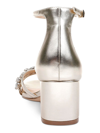 JEWEL BADGLEY MISCHKA Womens Silver Cushioned Rhinestone Giona Round Toe Block Heel Buckle Dress Sandals Shoes 5
