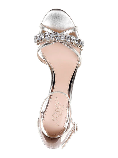 JEWEL BADGLEY MISCHKA Womens Silver Cushioned Rhinestone Giona Round Toe Block Heel Buckle Dress Sandals Shoes 5