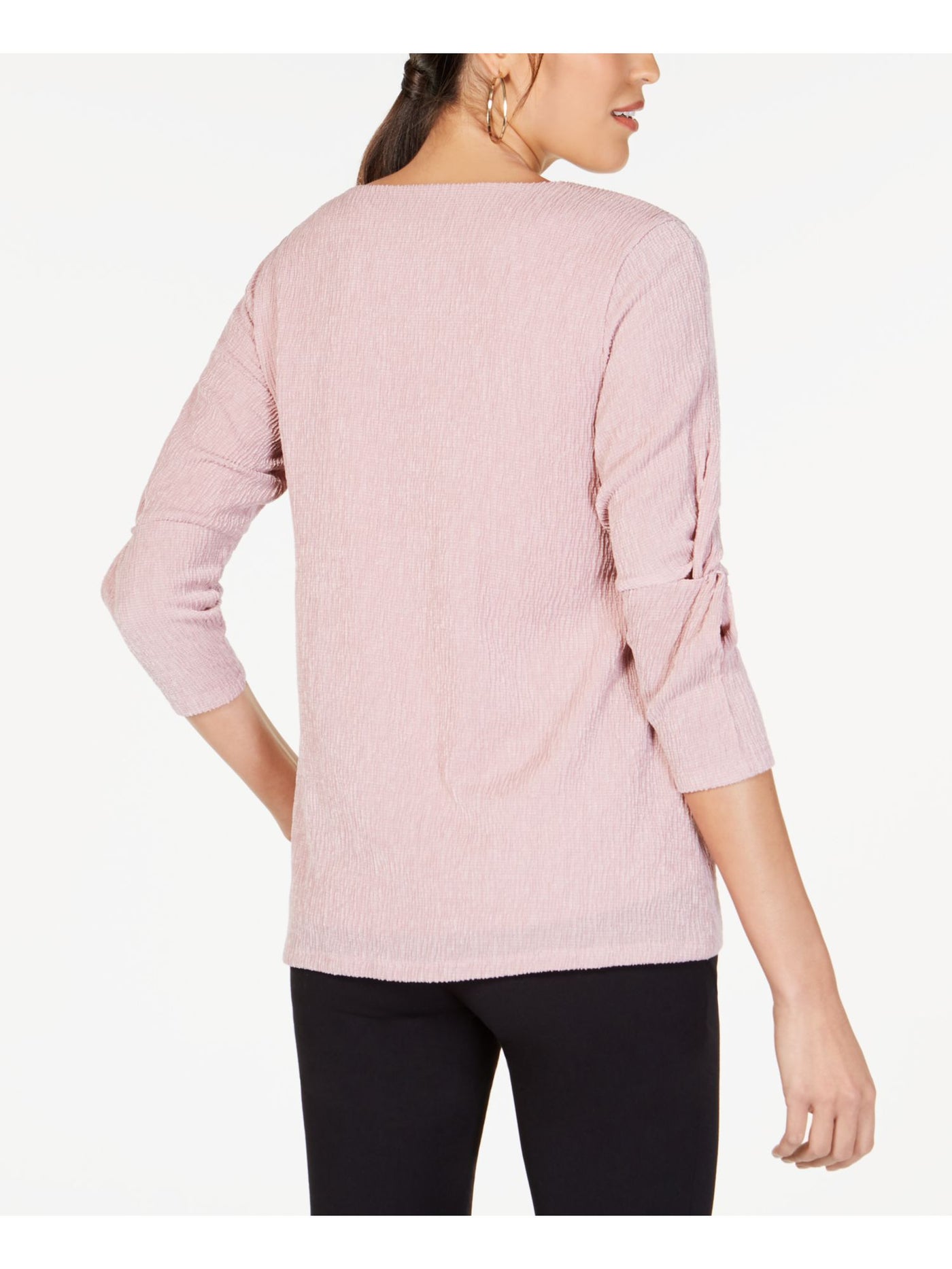 ALFANI Womens Pink Textured Twist Sleeve 3/4 Sleeve V Neck Top M