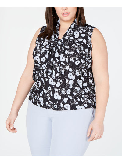 BAR III Womens Black Floral Sleeveless Tie Neck Wear To Work Top Plus 3X