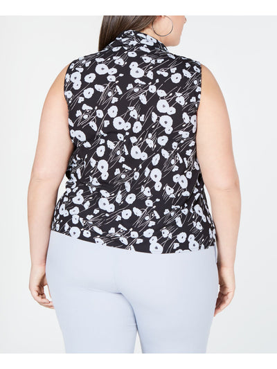 BAR III Womens Black Floral Sleeveless Tie Neck Wear To Work Top Plus 3X