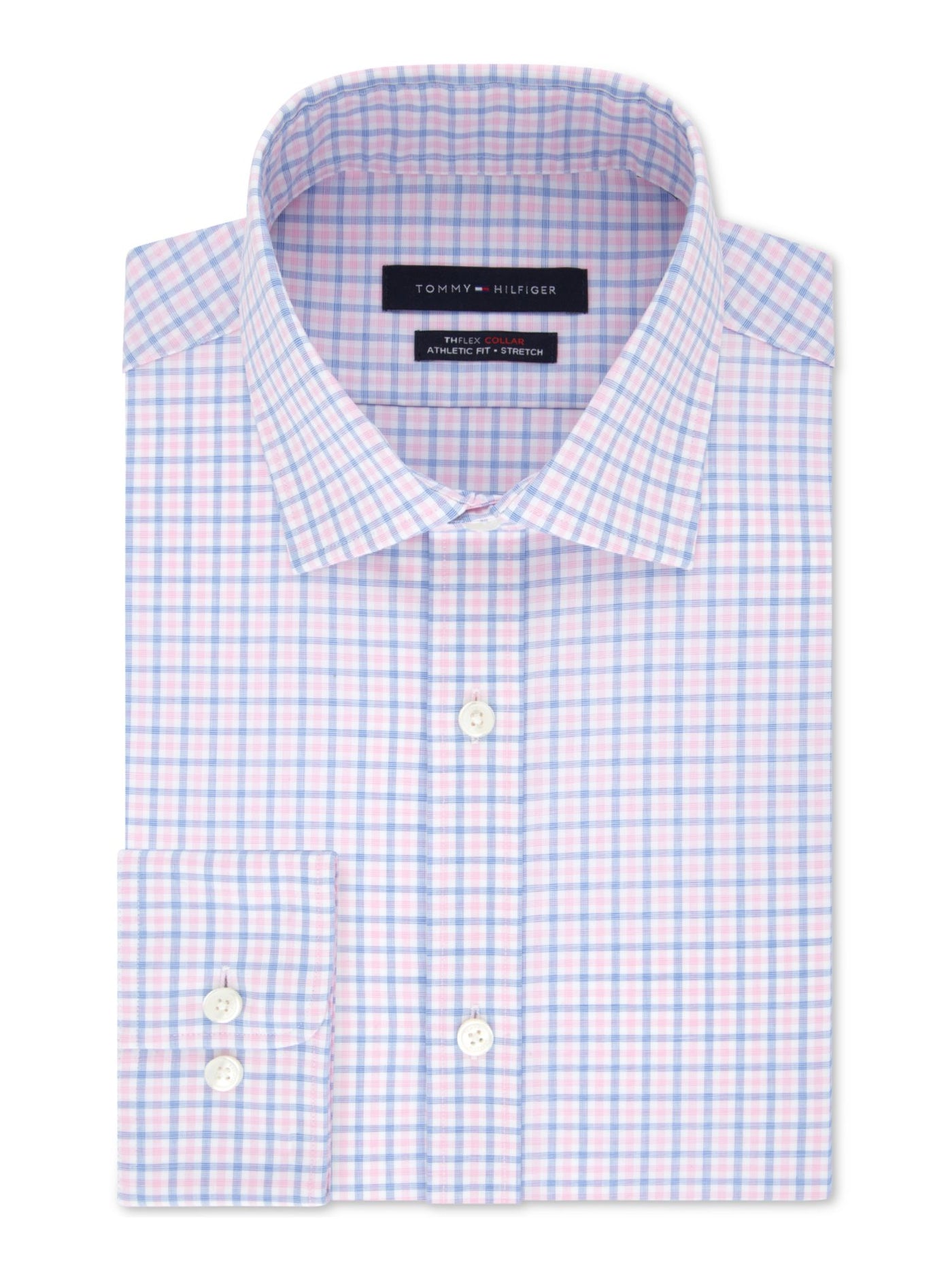 TOMMY HILFIGER Mens Pink Check Collared Classic Fit Stretch Dress Shirt 2XL 18- 34/35