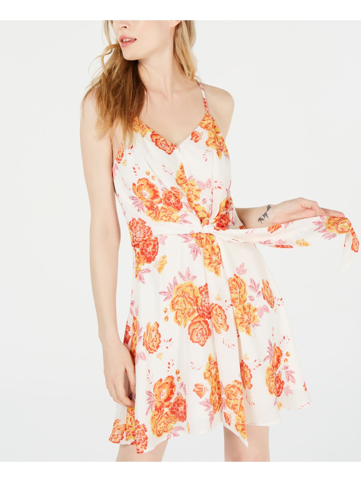 19 COOPER Womens Spaghetti Strap V Neck Mini Party Fit + Flare Dress