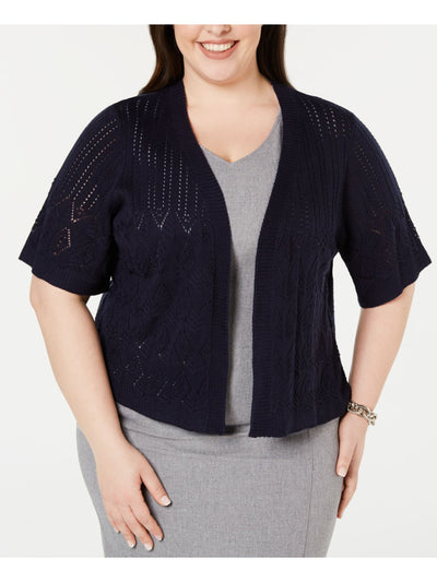 SIGNATURE BY ROBBIE BEE Womens Navy Open Cardigan Sweater Plus 2X