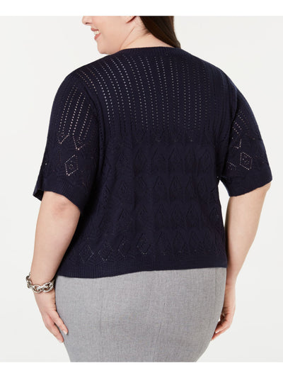 SIGNATURE BY ROBBIE BEE Womens Navy Open Cardigan Sweater Plus 2X
