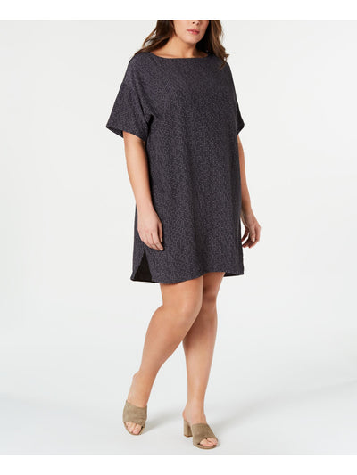 EILEEN FISHER Womens Gray Printed Short Sleeve Boat Neck Knee Length Wear To Work Shift Dress Plus 1X