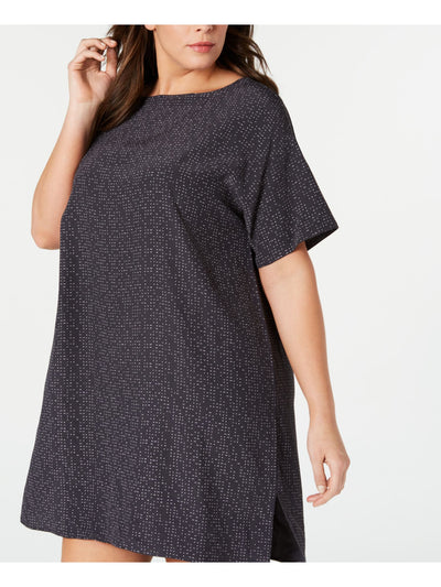 EILEEN FISHER Womens Gray Printed Short Sleeve Boat Neck Knee Length Wear To Work Shift Dress Plus 1X