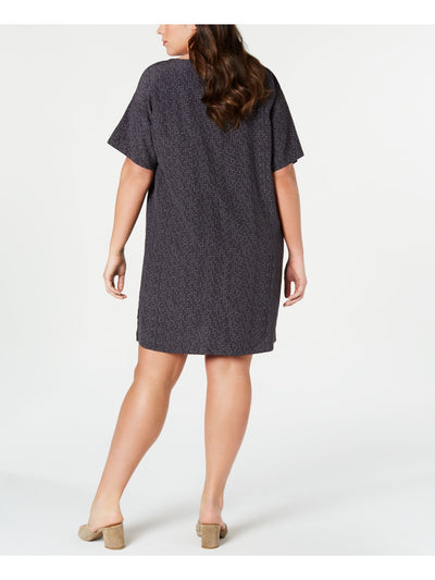EILEEN FISHER Womens Gray Printed Short Sleeve Boat Neck Knee Length Wear To Work Shift Dress Plus 1X