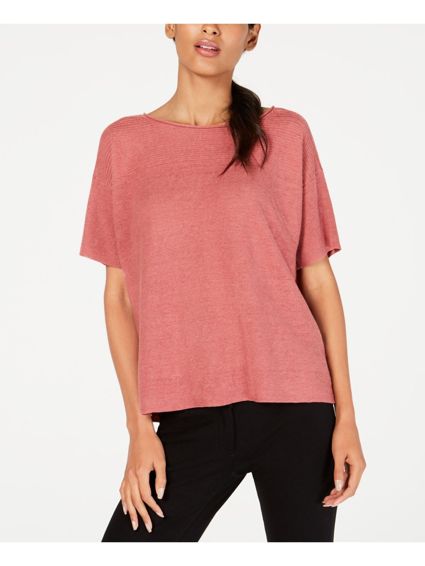 EILEEN FISHER Womens Pink Short Sleeve Jewel Neck Sweater M