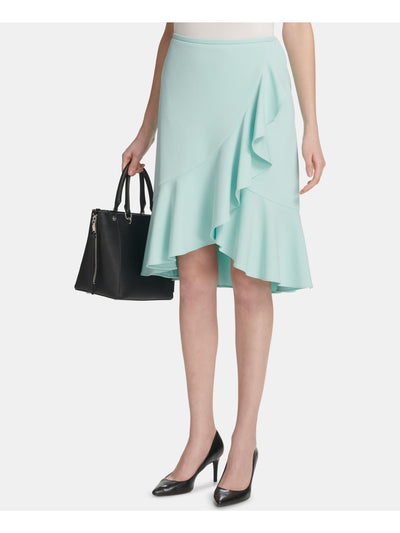 CALVIN KLEIN Womens Aqua Tulip Hem Ruffled Skirt Size: 8