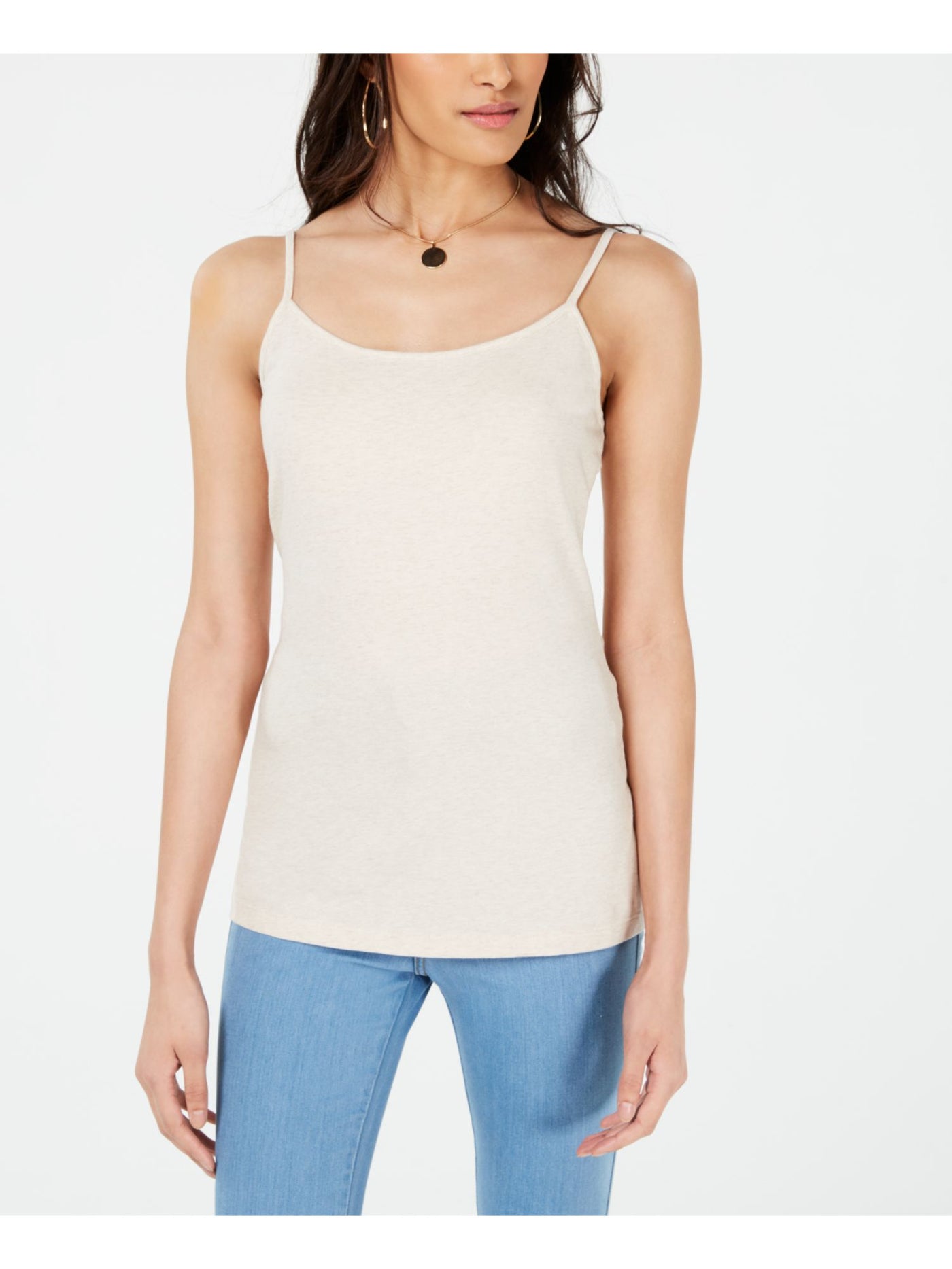 MAISON JULES Womens Beige Spaghetti Strap Scoop Neck Tank Top Juniors L