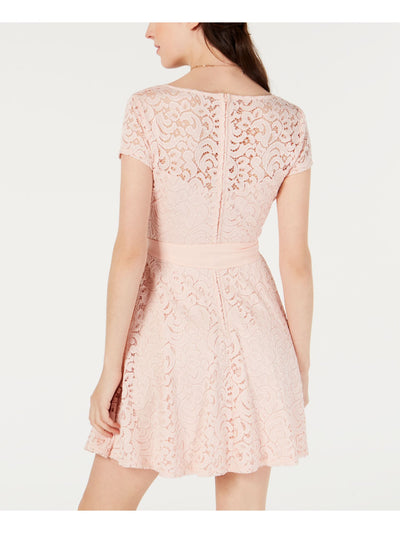 B DARLIN Womens Pink Belted Short Sleeve V Neck Mini Party Fit + Flare Dress Juniors 7\8