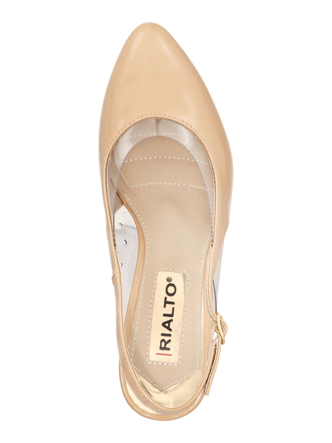 RIALTO Womens Natural/Patent Beige Mixed Media Slingback Transparent Vamp Panel Padded Caelin Almond Toe Stiletto Buckle Dress Pumps Shoes 8.5 M