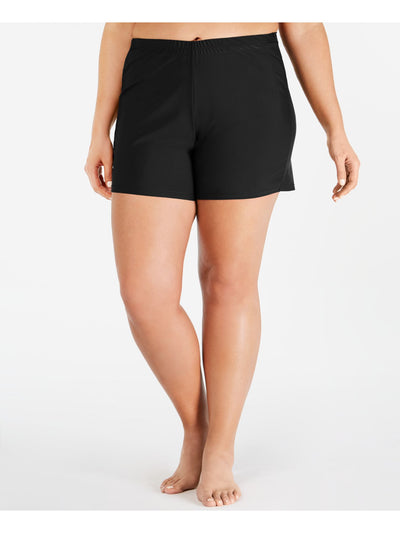 ISLAND ESCAPE Women's Black Thigh Minimizing Lined Full Coverage Stretch Board Shorts 24W