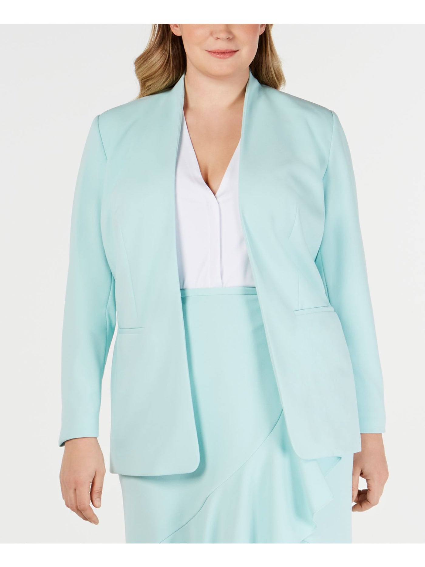 CALVIN KLEIN Womens Aqua Faux Pockets Wear To Work Jacket Plus 14W