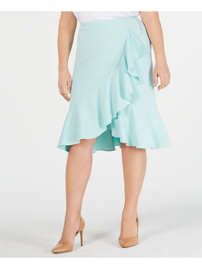 CALVIN KLEIN Womens Aqua Tulip Hem Knee Length Wear To Work Ruffled Skirt 20W