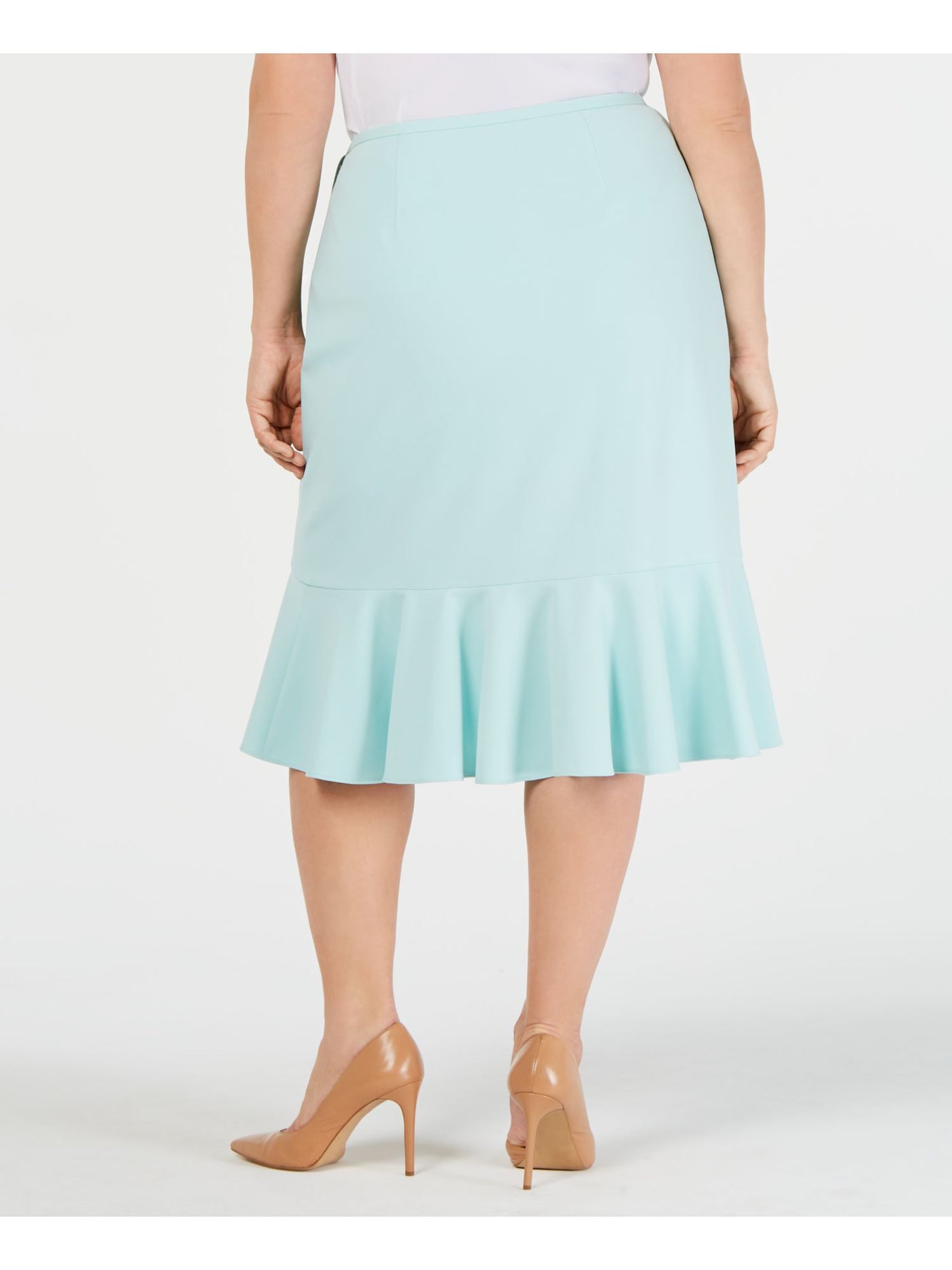 CALVIN KLEIN Womens Aqua Tulip Hem Knee Length Wear To Work Ruffled Skirt Plus 14W