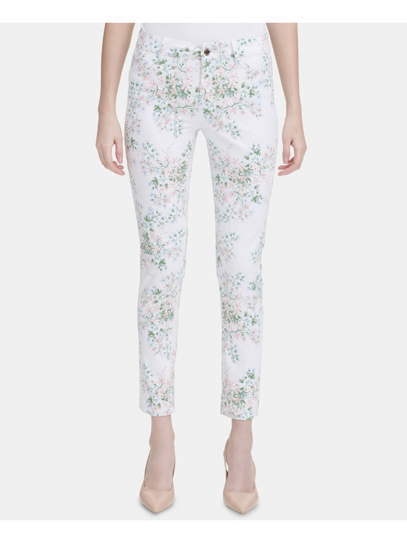 CALVIN KLEIN Womens White Floral Pants 16