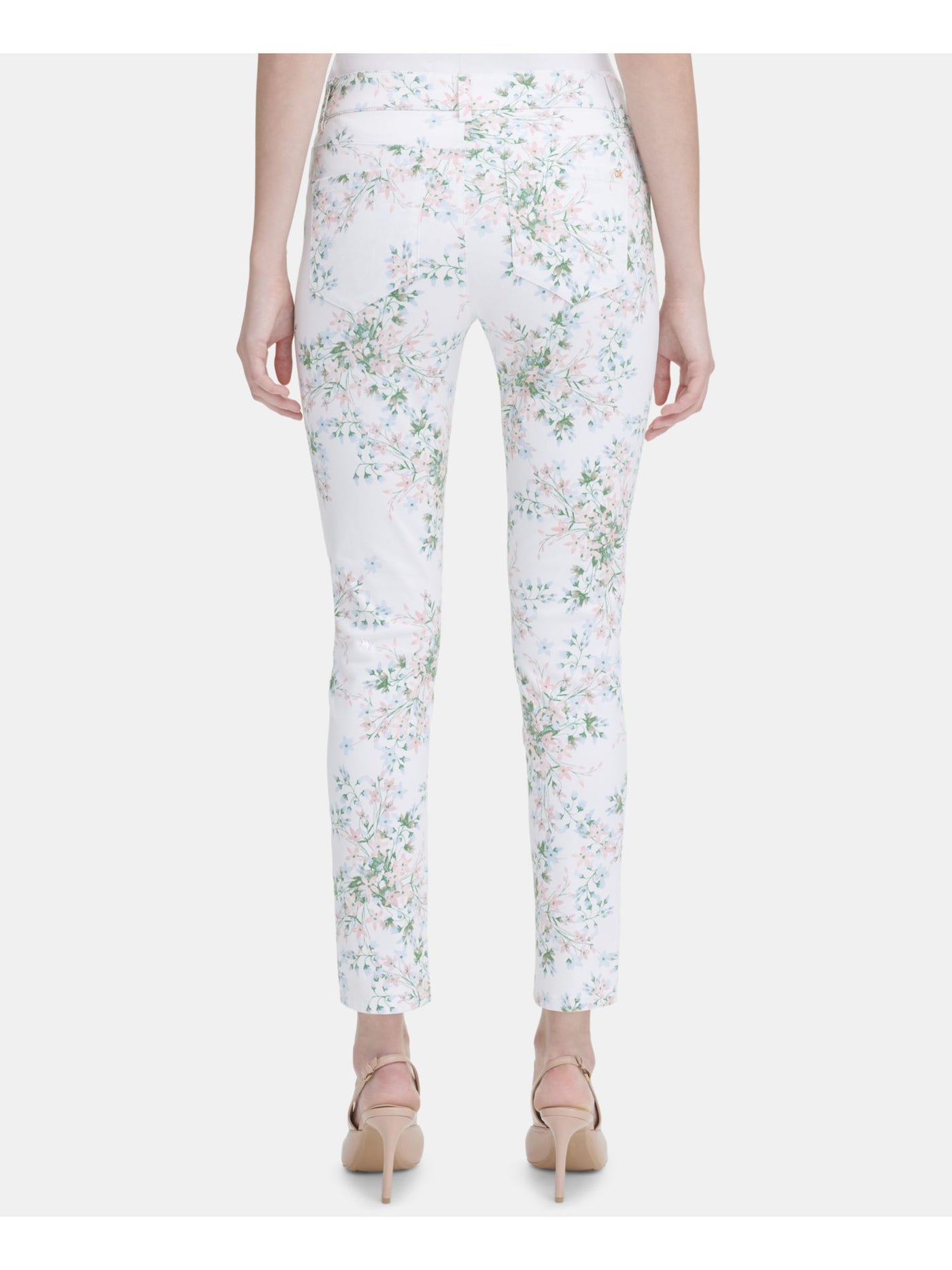 CALVIN KLEIN Womens White Floral Pants Size: 4