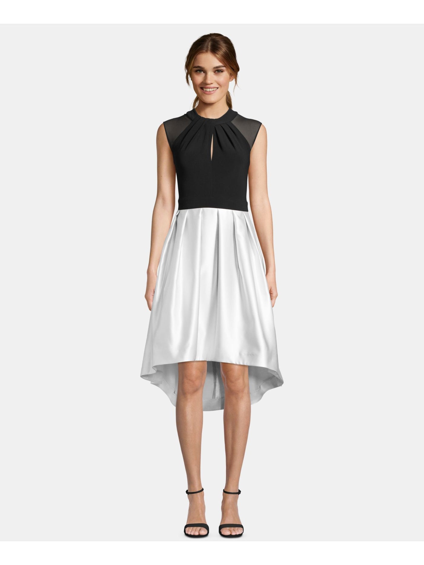 BETSY & ADAM Womens Black Lace Cap Sleeve Keyhole Midi Formal Hi-Lo Dress 6