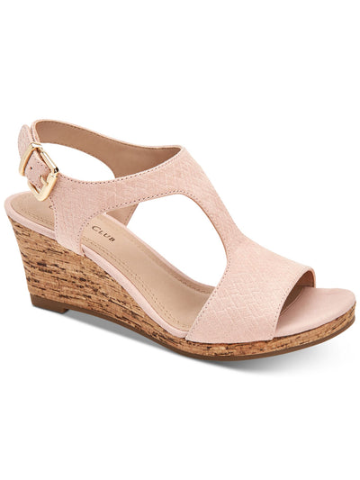 CHARTER CLUB Womens Pink Textured Cork T-Strap Comfort Shelbee Round Toe Wedge Buckle Slingback Sandal 9 M