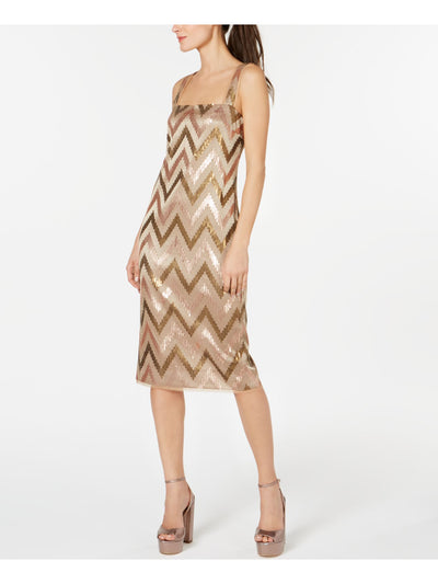 RACHEL ZOE Womens Beige Sequined Square Neck Knee Length Formal Sheath Dress 6