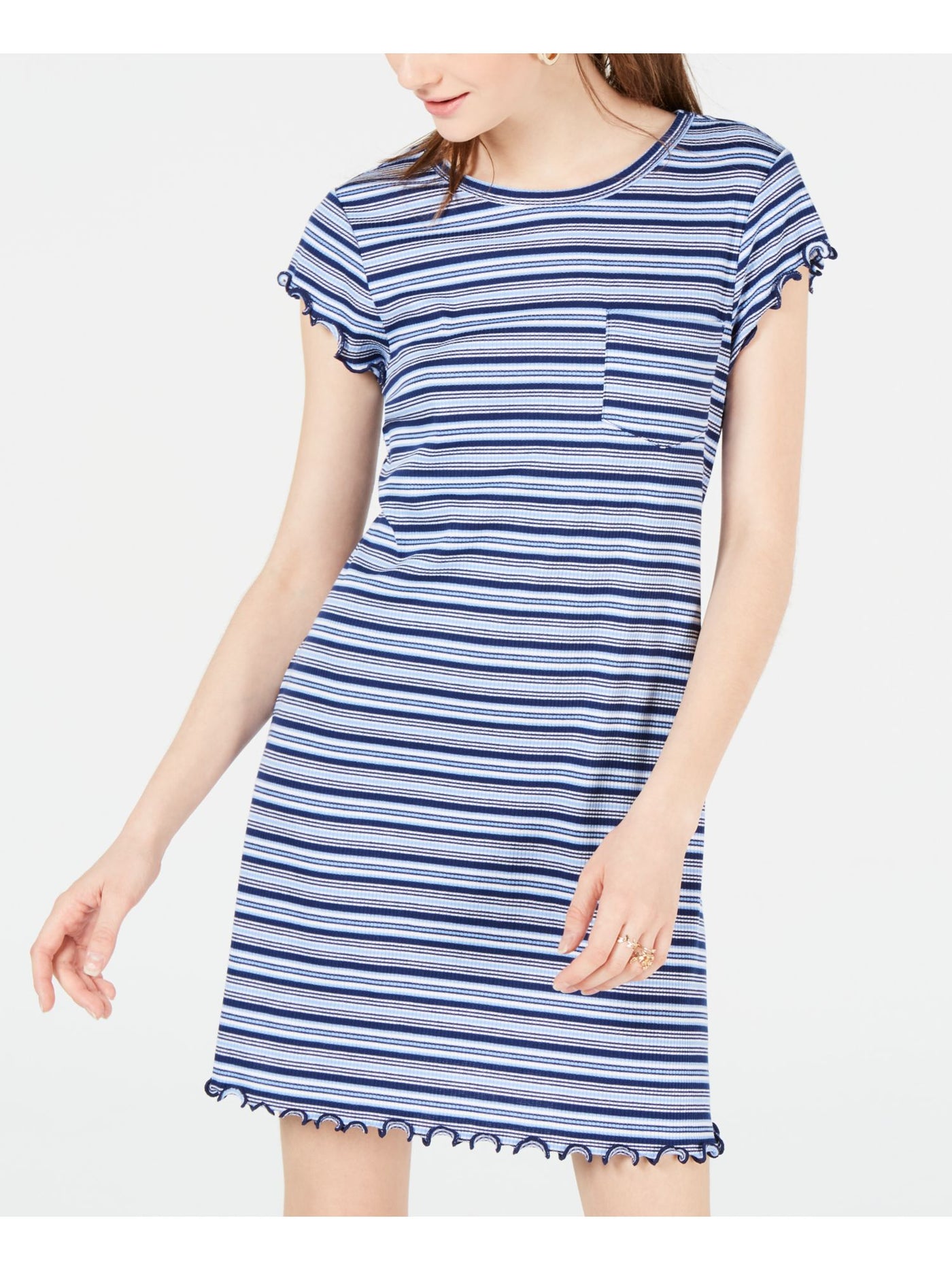 ULTRA FLIRT Womens Blue Striped Short Sleeve Short Dress Size: S