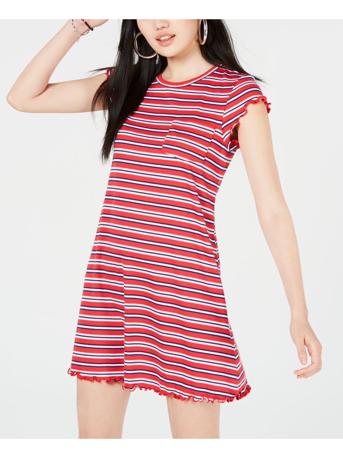 ULTRA FLIRT Womens Red Striped Short Sleeve Above The Knee Shift Dress Size: XS