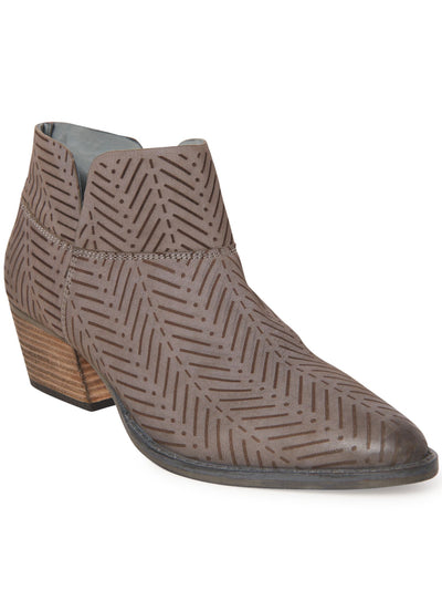 CHARLES BY CHARLES DAVID Womens Gray Perforated Padded Zander Almond Toe Block Heel Zip-Up Leather Booties 7 M
