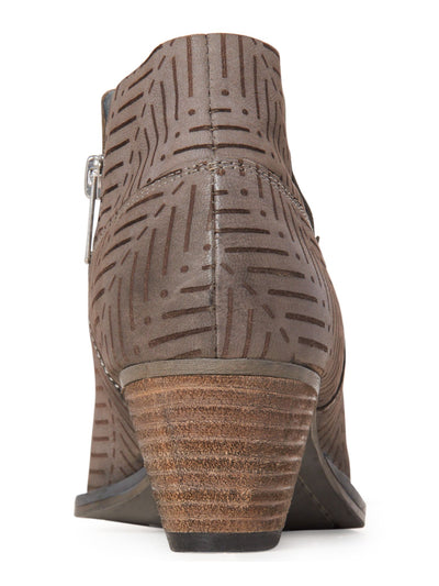 CHARLES BY CHARLES DAVID Womens Gray Perforated Padded Zander Almond Toe Block Heel Zip-Up Leather Booties 7 M