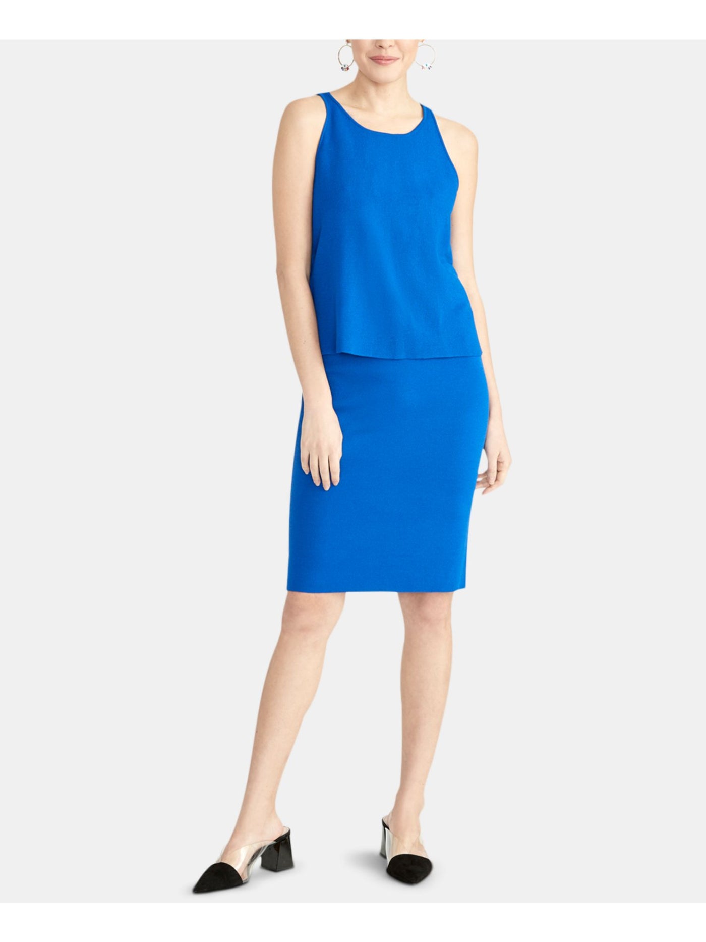 RACHEL ROY Womens Blue Sleeveless Jewel Neck Above The Knee Sheath Skirt XS