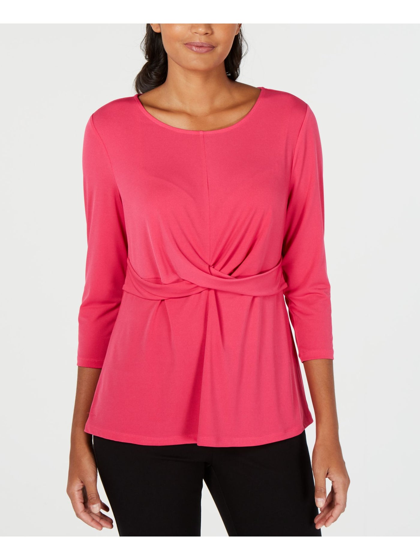 ALFANI Womens Pink Long Sleeve Scoop Neck Top L