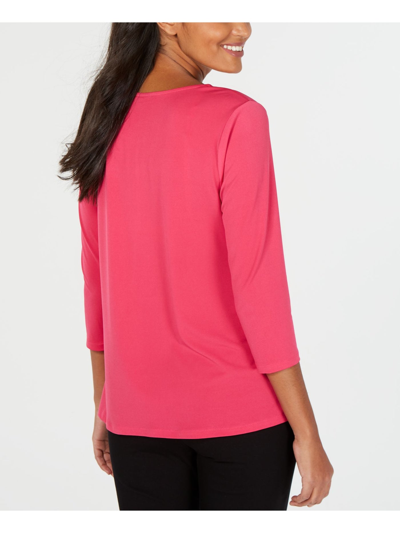 ALFANI Womens Pink Long Sleeve Scoop Neck Top L