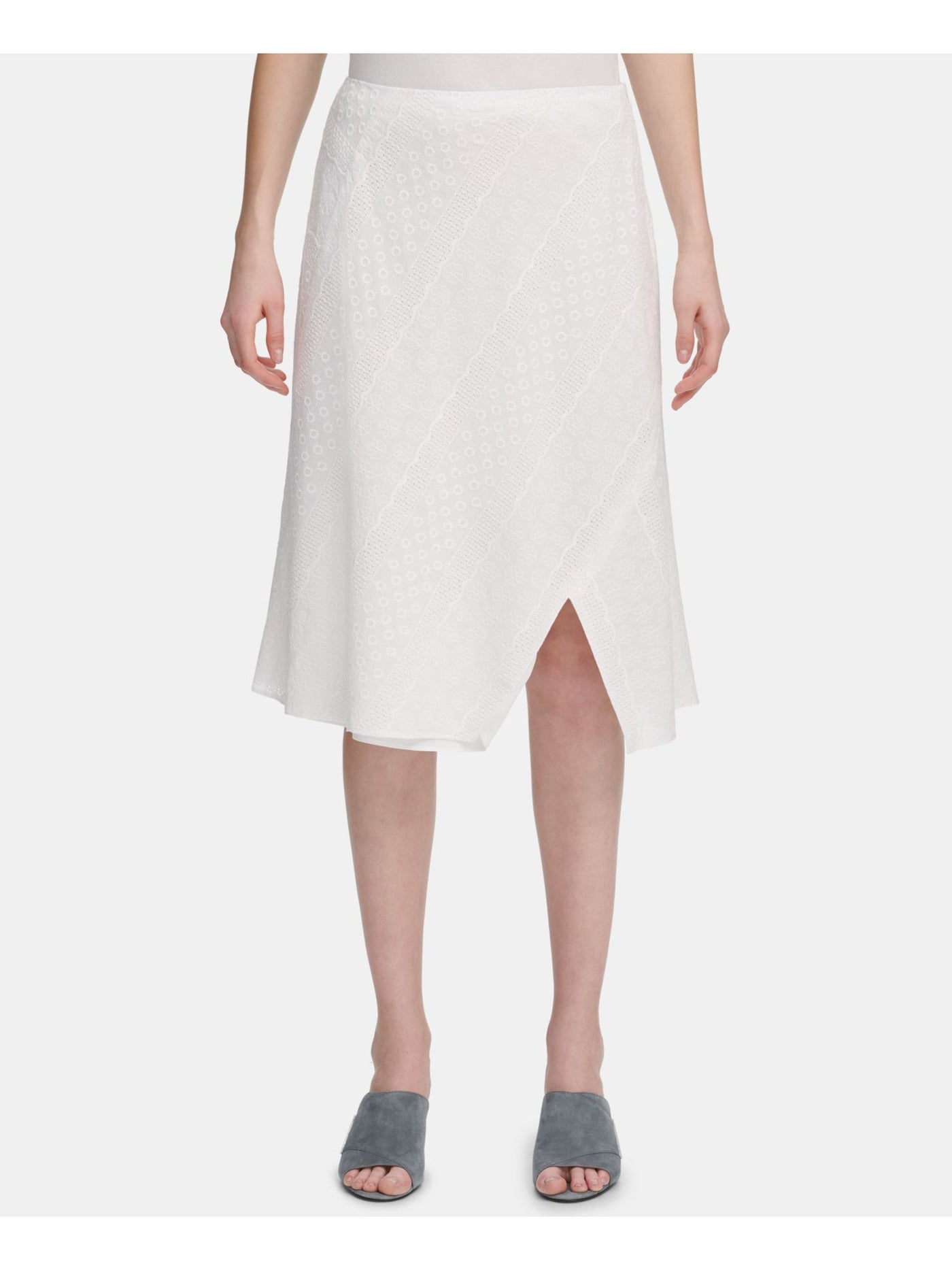 CALVIN KLEIN Womens Eyelet Split Hem Below The Knee Wear To Work A-Line Skirt