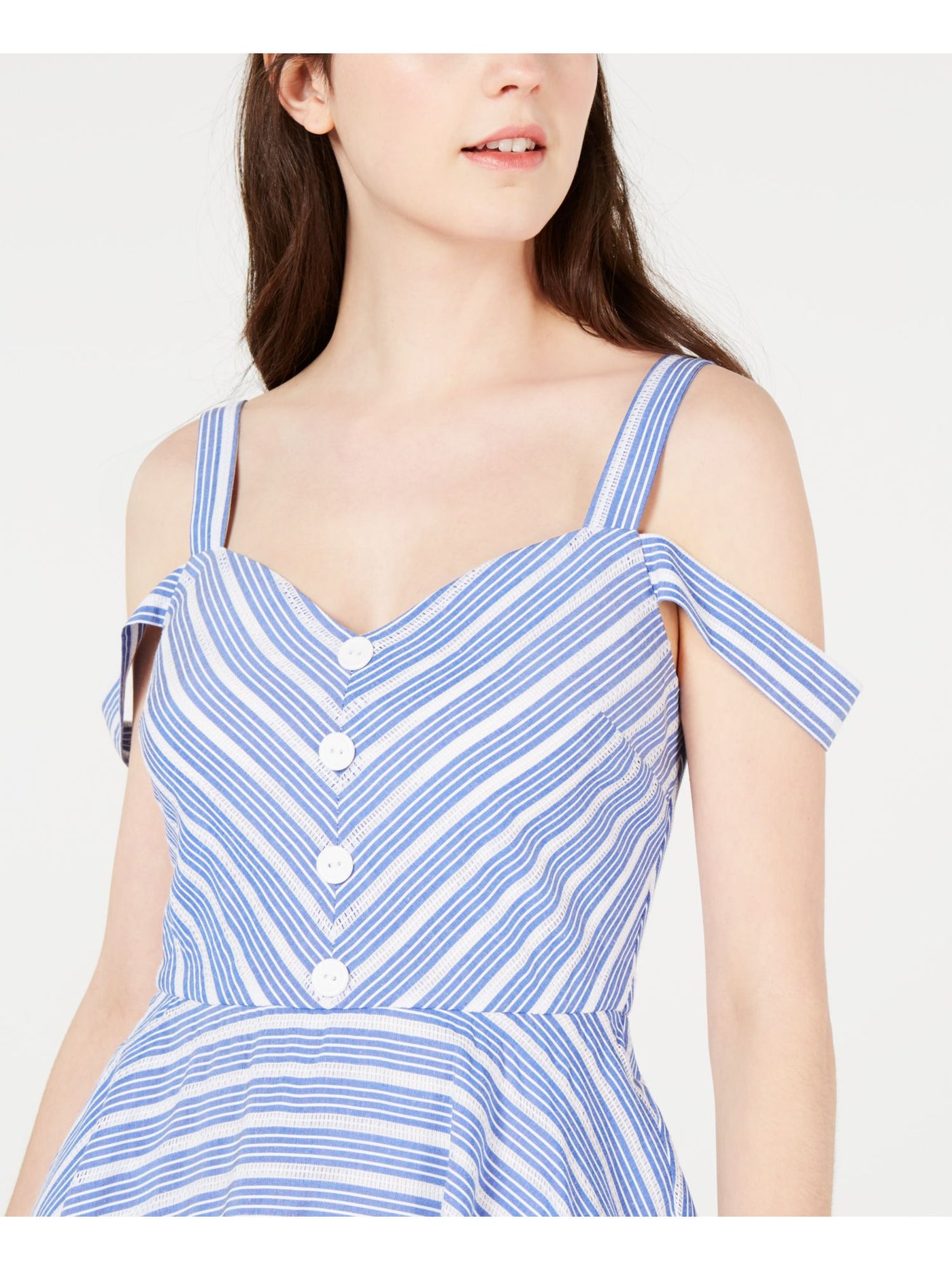 CITY STUDIO Womens Blue Striped Sleeveless V Neck Above The Knee Fit + Flare Dress 13