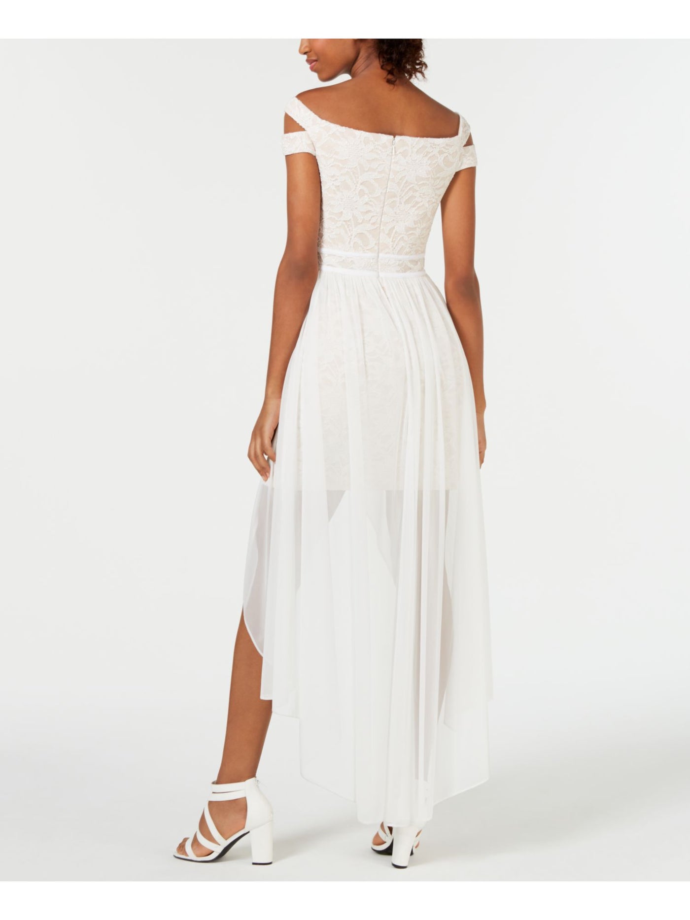 MORGAN & CO Womens Ivory Embroidered Glitter Off Shoulder Short Formal Layered Dress 1