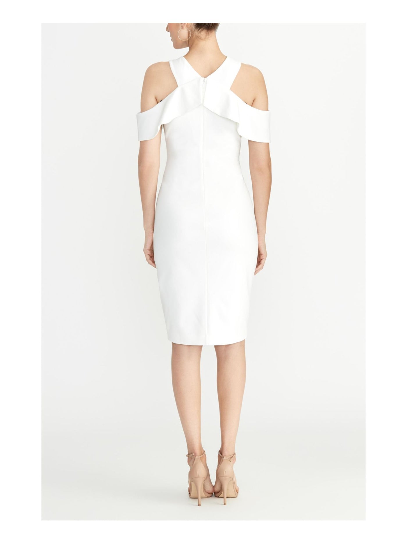 RACHEL ROY Womens White Ruffled Cold Shoulder Sleeveless Halter Below The Knee Evening Sheath Dress XS