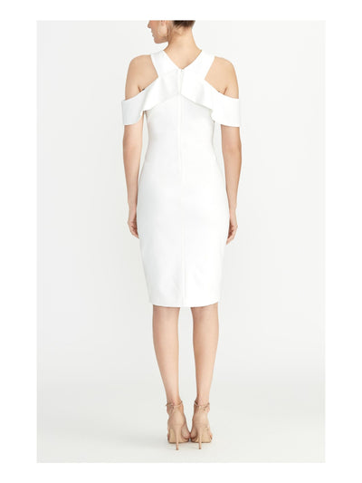 RACHEL ROY Womens White Ruffled Cold Shoulder Sleeveless Halter Below The Knee Evening Sheath Dress XS