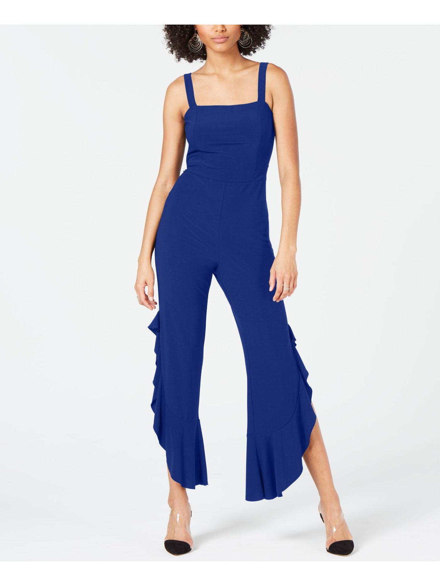 INC Womens Blue Sleeveless Square Neck Cocktail Wide Leg Jumpsuit 16