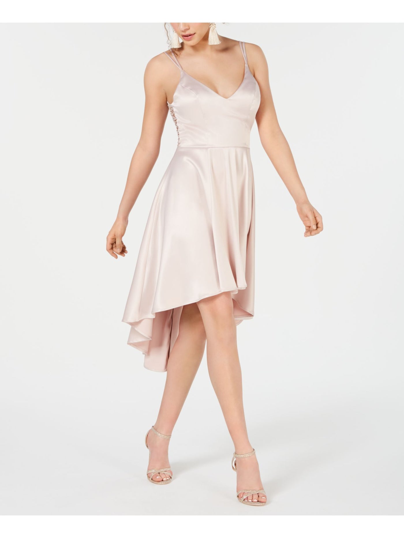 SEQUIN HEARTS Womens Pink Spaghetti Strap Hi-Lo Party Dress Size: 5